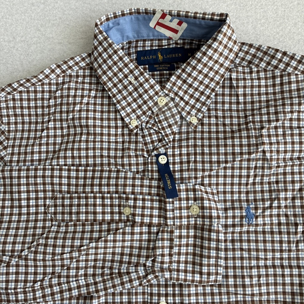 Ralph Lauren Mens 100% Cotton Stretch Button Down Medium Plaid Preppy Old Money